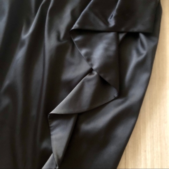 WHBM Strapless Cascade Black Satin Formal Dress - Picture 4 of 8